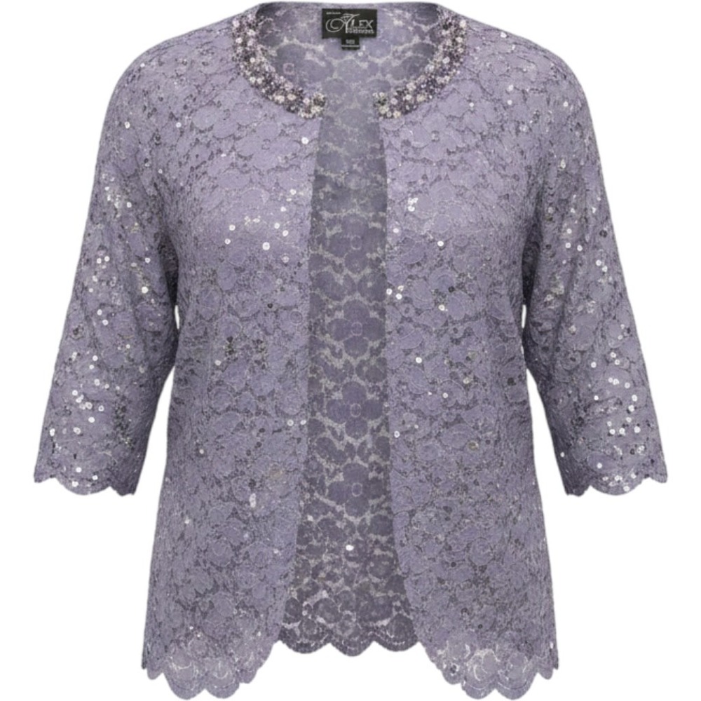 Alex Evenings 20W Lavender Lace Sequin Beaded Cardigan Jacket Formal Evening